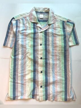 Hanna Andersson Men's Pastel Stripe Short-Sleeve Button-Down Shirt Multicolor M